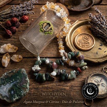 PACK DUO · Raíces de Prosperidad: Citrino + Ágata Musgo