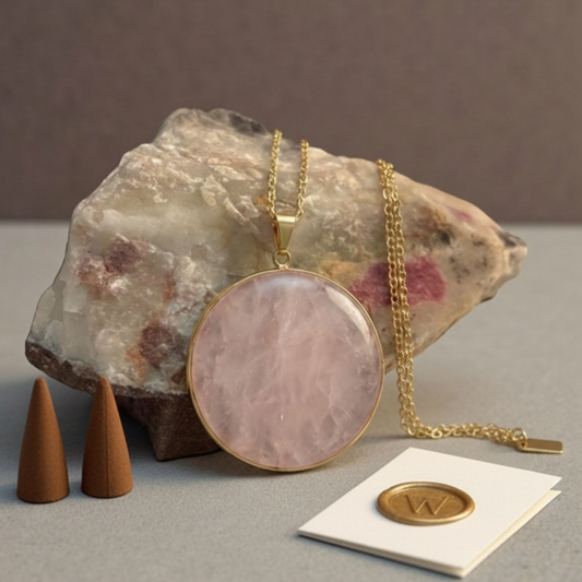 🌸 Colgante Engastado de Cuarzo Rosa · Auto-cuidado suave cada día
