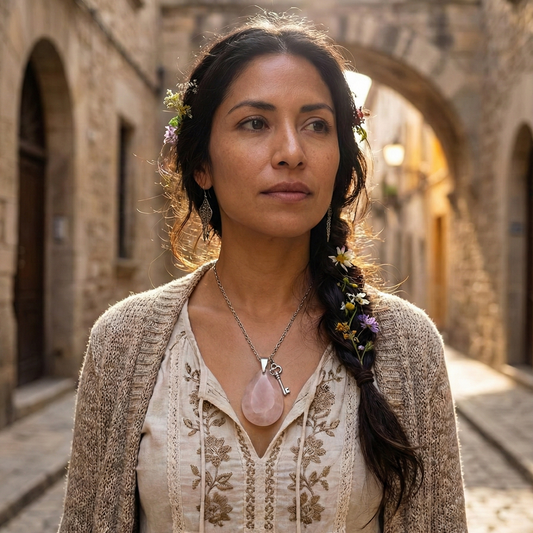 🌸 Colgante de Lágrima de Cuarzo Rosa · Auto-cuidado suave cada día