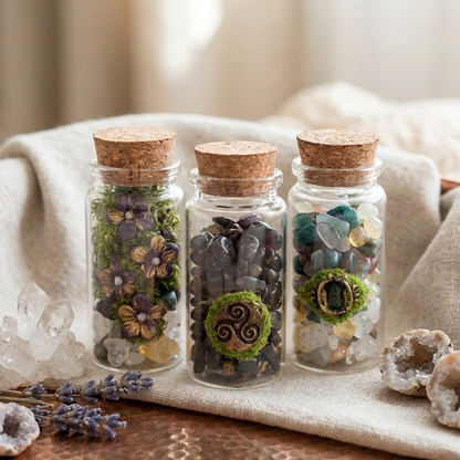 Colección Completa: 6 Pulseras con Intención + 3 Spell Jars